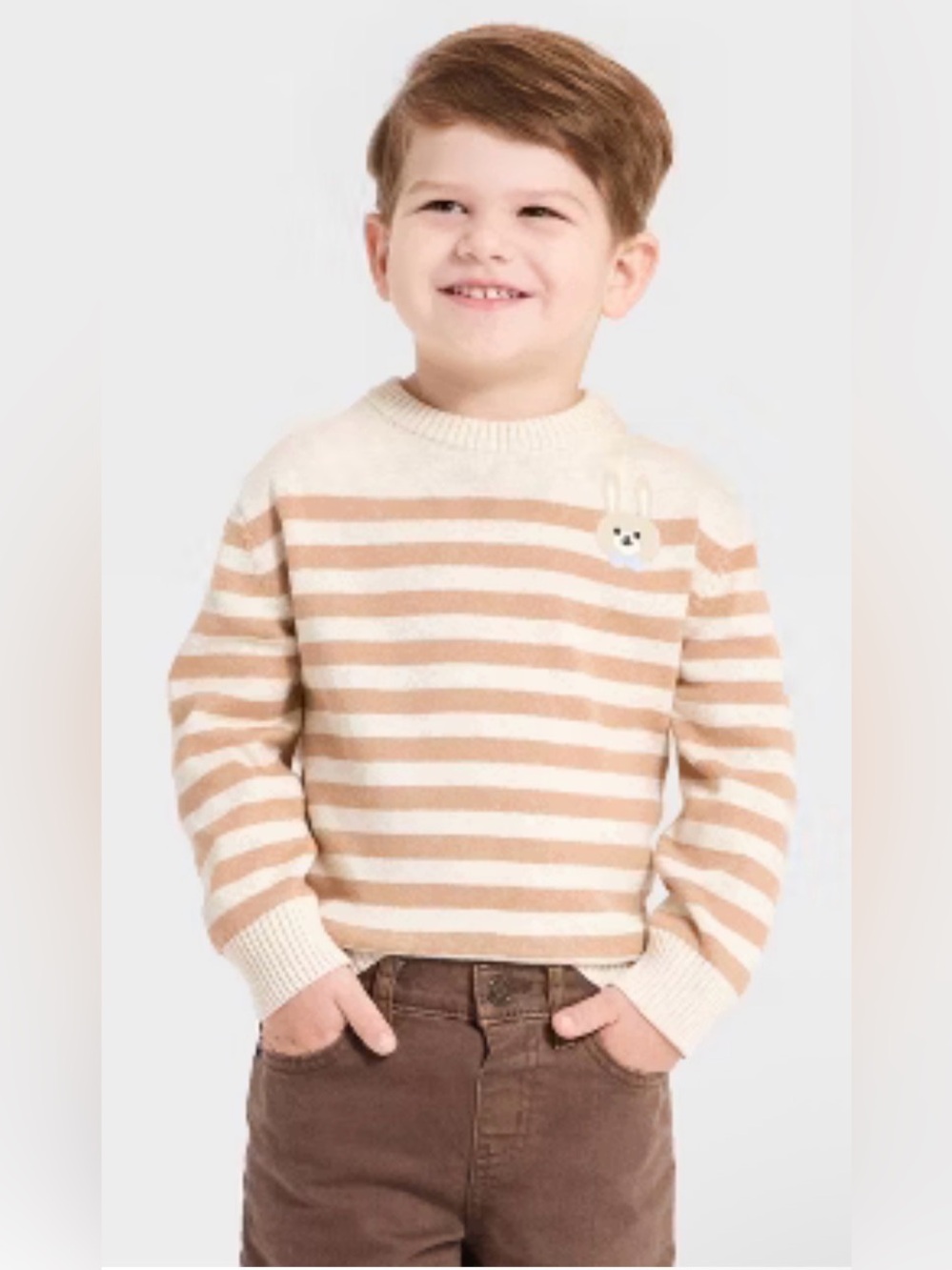 •CAT & JACK•NWT BEIGE STRIPE BUNNY CREWNECK SWEATER SIZE 3T